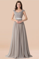 Vintage Silver Sleeveless Long Bridesmaid Dresses With Appliques
